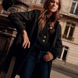 Sezane Johnson black wool coat with buttons